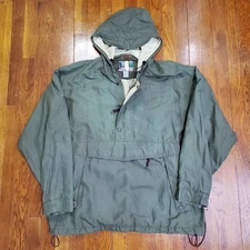 Eastern Mountain Sports Jacket Mens Large Green Hooded Nylon Anorak Pullover
