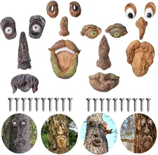 4 Pack Tree Faces Decor Outdoor with 20 Screws Tree Face Outdoor Statues Old Ma
