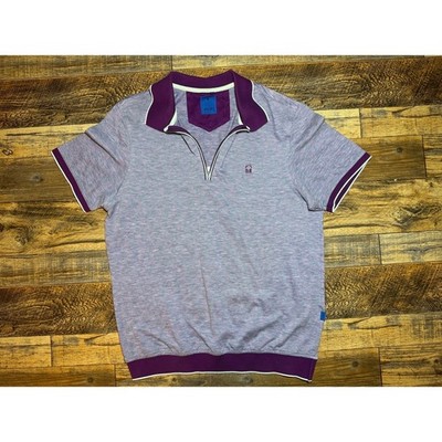 Joop! Mens Quarter Zip Polo Shirt Size M Purple Marl Short Sleeve Bird Detail