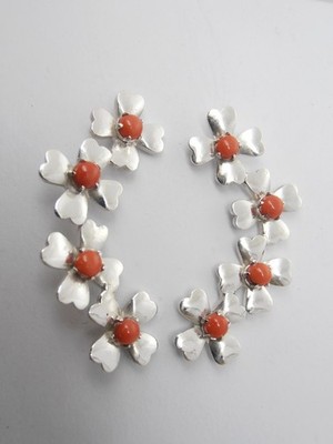 Cozzi Gioielli Drop Earrings with Natural Red Coral and 925 Silver Clover
