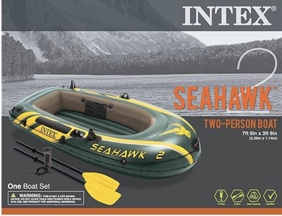Intex Seahawk 2 Person Boat Set Inflatable Raft 2 Oars & Pump Fishing Lake River