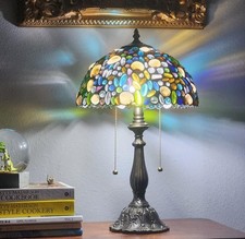 Tiffany Style Table Lamp Stained Glass Shell Bead Crystal Bedside Night Light