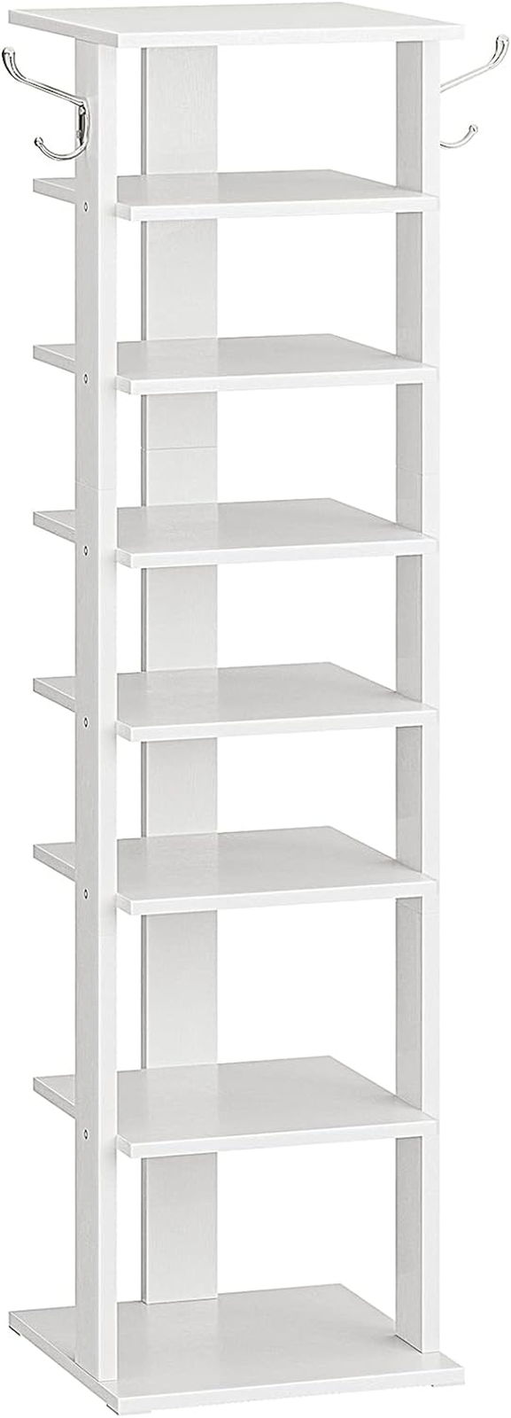 8-Tier Wooden Shoe Rack with Hooks - Space-Saving Vertical Storage Organizer