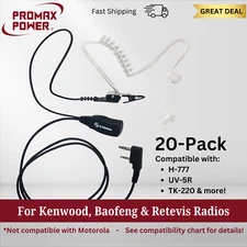 20x FBI Style 1.5 Wire PTT Earpiece Headset for Kenwood, Baofeng, Retevis Radios