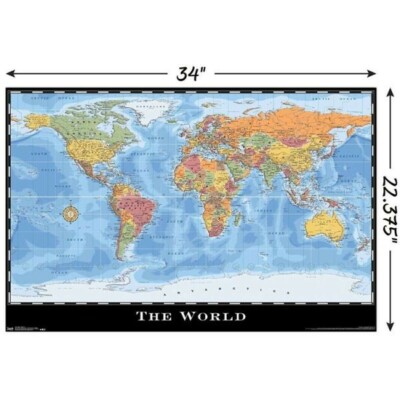 THE WORLD COLOR MAP POSTER 22.375 H x 34 W 15214