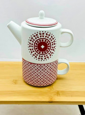 Comptoir de Famille théière égoiste céramique blanc/rouge