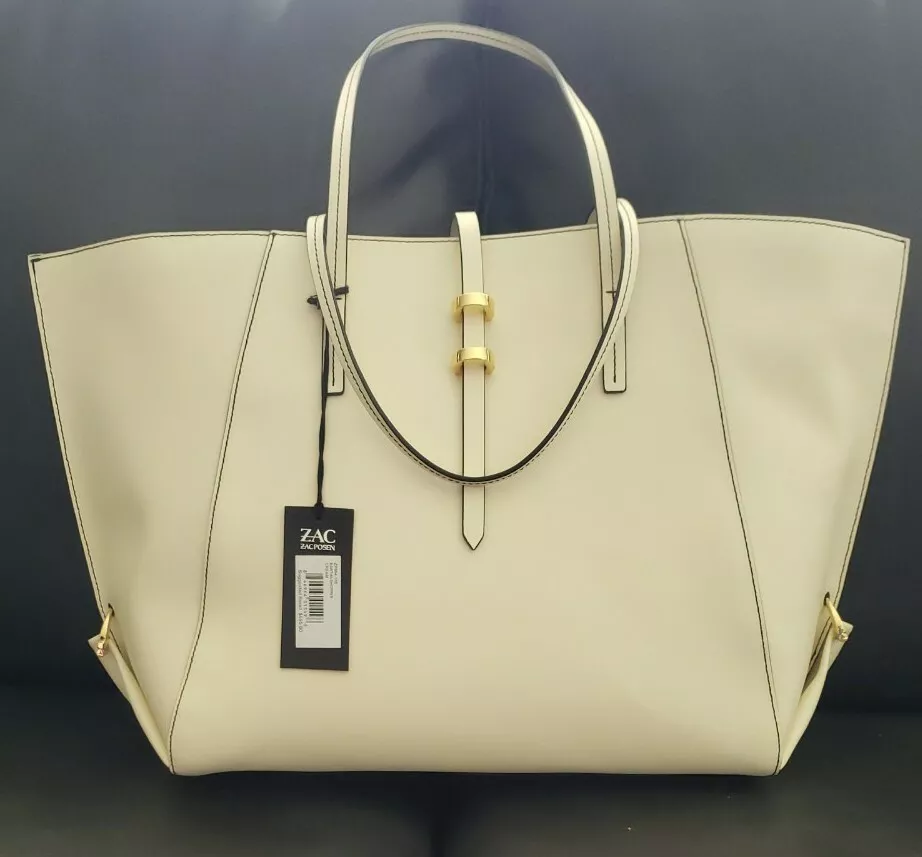 NWT ZAC POSEN Eartha Folded Gusset Leather Shopper handbag cream purse msrp  595$