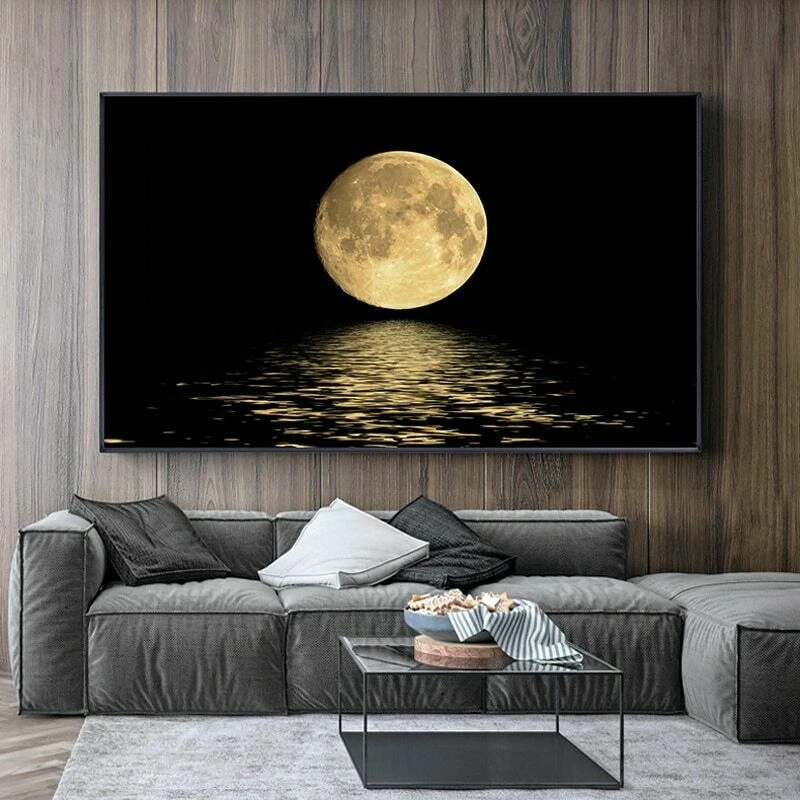 Black White Moon Canvas Painting Modern Wall Art Home Decor Posters &  Prints Art