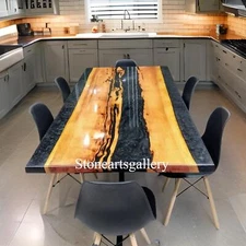 Black Epoxy Resin Dining Table Top Handmade Wooden Furniture Hallway Interior De