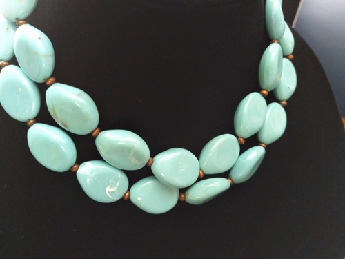 Vintage Chunky Turquoise Bead Two Strand Statement Necklace 15 -18"adj. - Picture 3 of 4