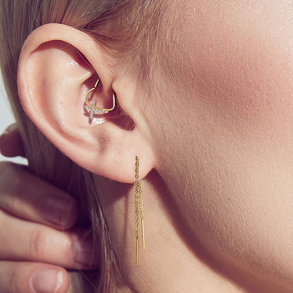 金色 CZ 铺面十字耳软骨 Tragus Rook Snug Daith 环穿孔 — 第 2/4 张图片