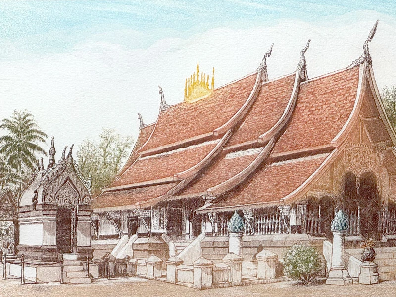 Limited Edition Etching - Laotian Buddhist Temple in Luang Prabang by Sabatacha  - Image 2 of 4