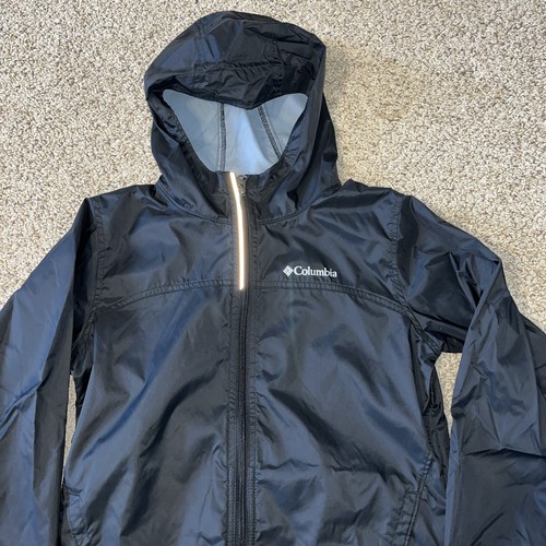 Childrens Columbia 2 Pocket Nylon Long Sleeve Hooded Black Windbreaker M (10-12) - Picture 10 of 10