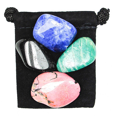 OBJECTIVITY Tumbled Crystal Healing Set  = 4 Stones + Pouch + Description Card
