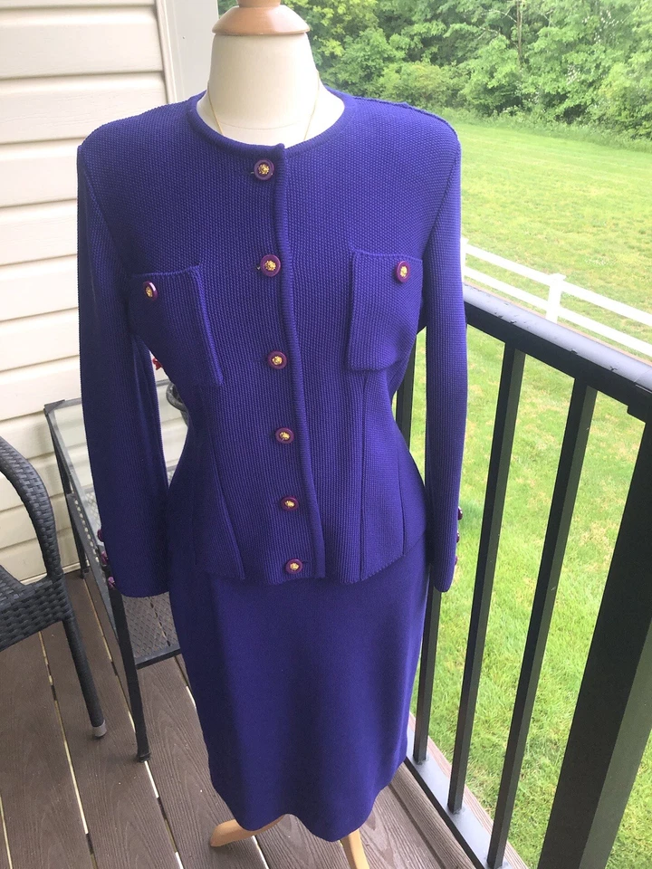 Worldly Things Vintage Purple Wool Skirt Suit Shoulder Pads Womens 8 Wool Italy - Image 3 of 4
