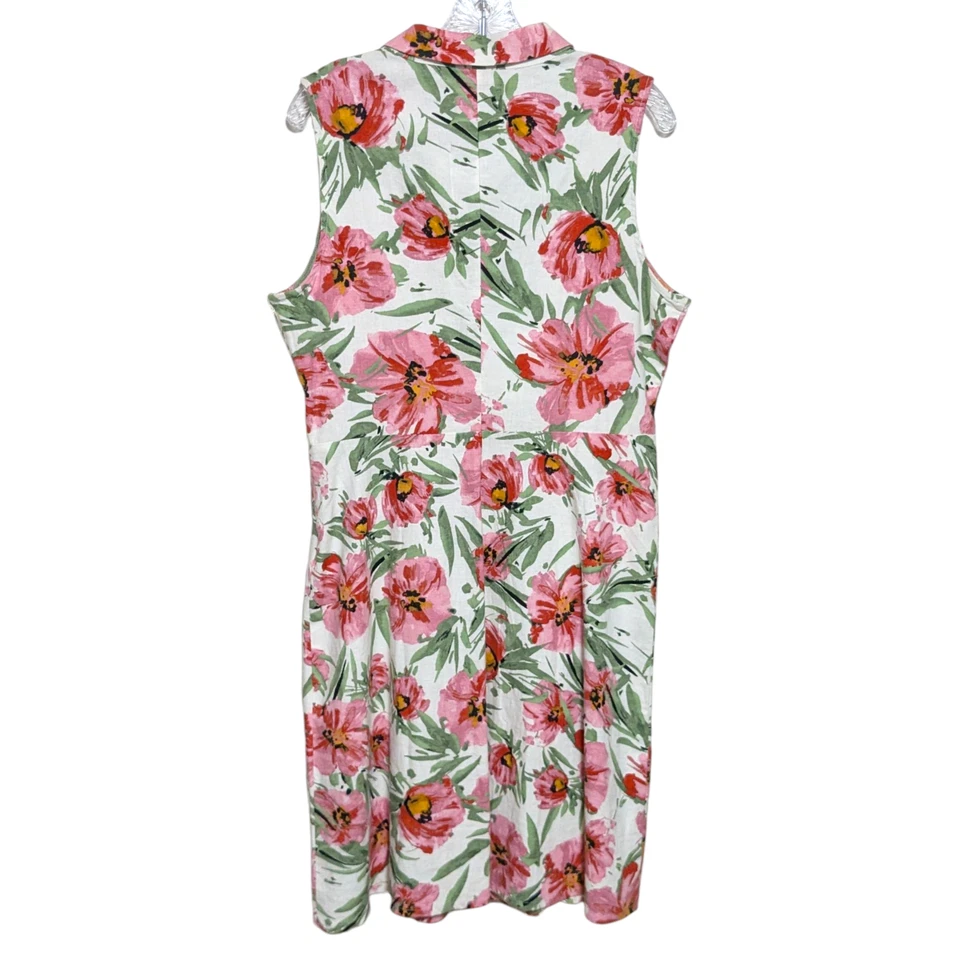 Tahari Pink Floral Linen Blend A-Line Dress Size 12 Sleeveless Colorful NWT $98 - Image 2 of 4