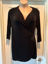 TRAVELERS CHICO'S Black Surplice Faux Wrap Short Dress 3/4 Sleeve XL (3) Vacay