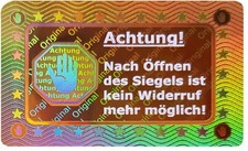 3D Hologramm Rücknahme-Siegel 40x25mm Sicherheitssiegel Hygienesiegel Aufkleber