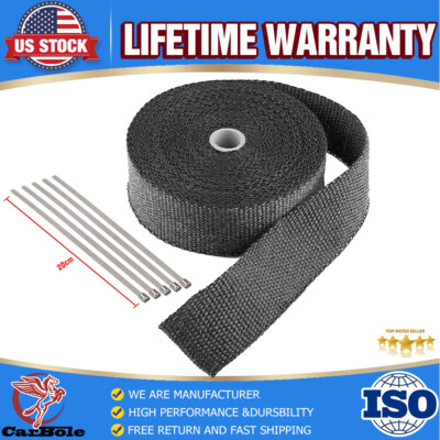 Titanium 2'' X16ft Lava Header Manifold Fiberglass Exhaust Heat Wrap Tape w/ Tie