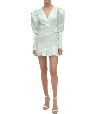 ROTATE BIRGER CHRISTENSEN NWT Aiken Mint Green Satin V-Neck Mini Dress Size 40