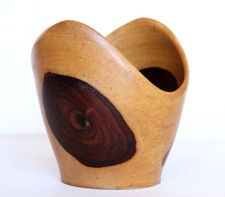 Solid Wood Handmade Bowl 5.75" Tall x 5" Wide - One Of A Kind - Gorgeous 