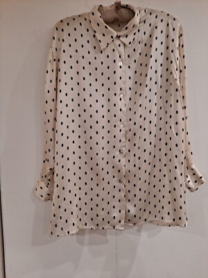 Stunt Collections Vintage Silk Beige Polka Dot Pearl Buttons Slits Shoulder Pads
