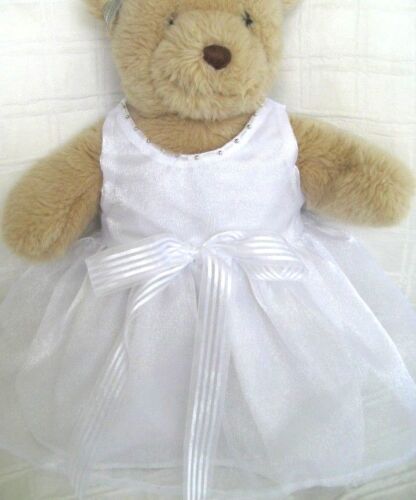 Teddy Bear Clothes, Handmade White Organza, 'Faith' Dress & Head Ribbon - Afbeelding 1 van 7