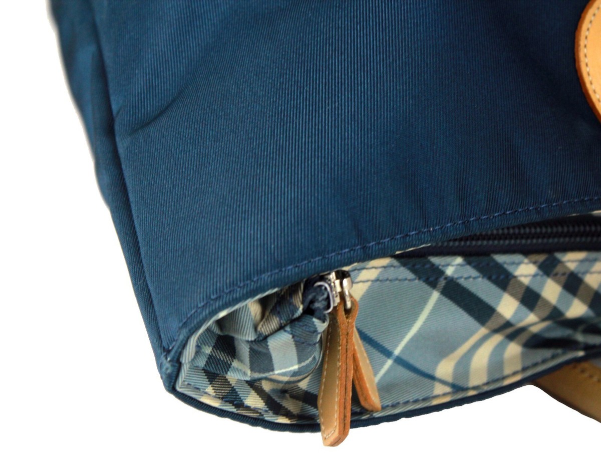Burberry London Blue Label Nova Check Blue Nylon & Leather Tote