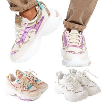 Sneakers Frau Sportschuhe Strass Einsätze Metallisierte TooCool N01