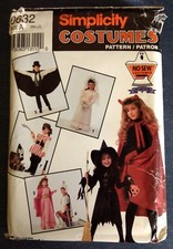 COSTUME PATTERN Simplicity 0632 Size A SM-LG No-Sew WITCH, BRIDE, more