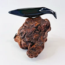 John Perry Studios Fin Whale Art Sculpture on Burwood 5” Long Ebonite Material