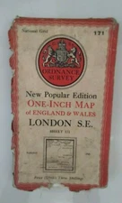London SE OS Ordnance Survey One Inch Cloth Map, Sheet 171, 1940