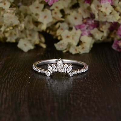 1.20Ct Marquise Cut Diamond Engagement Crown Ring Band 14K White Gold Finish