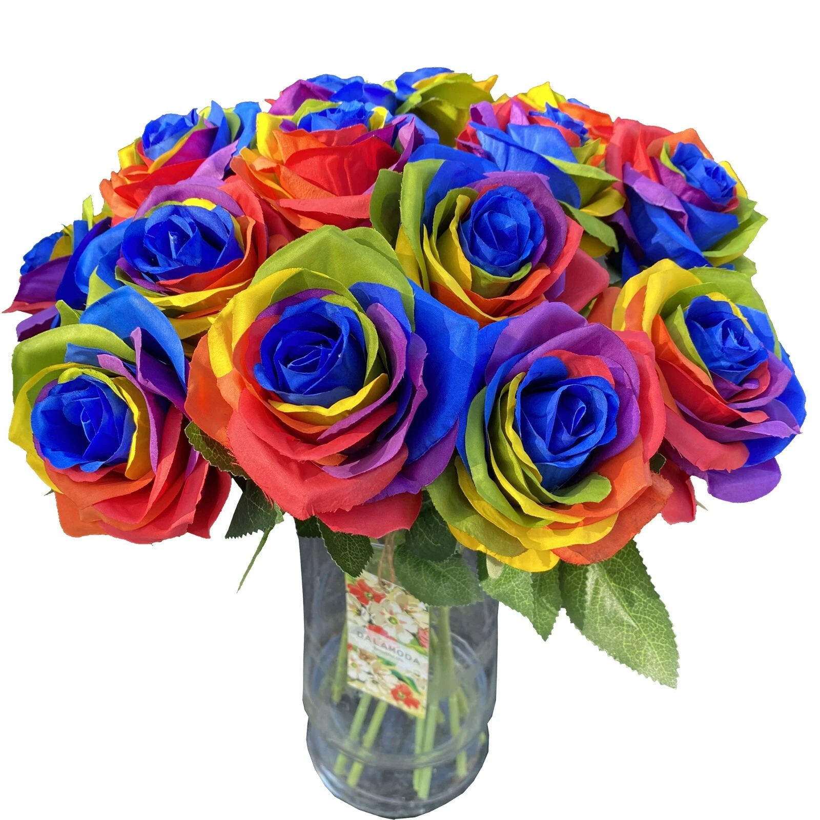15pcs Artificial Silk Rose Flower Rainbow Rose Flowers DIY Floral Arrangmet