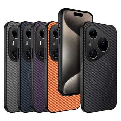 Magnetic Carbon fiber Skin Leather Back Case For Huawei Pura 90 Pro Max 90 Pro