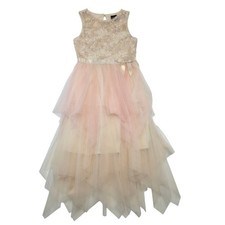 Lilt Girls Sequin Tulle Tiered Ruffle Gown Dress Pink Cream Size 10