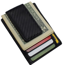 Money Clip Carbon Fiber RFID Blocking Front Pocket Leather ID Credit Card Holder
