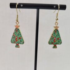 Christmas Tree Dangle Drop Earrings Women Jewelry Gold Tone Holiday Gift