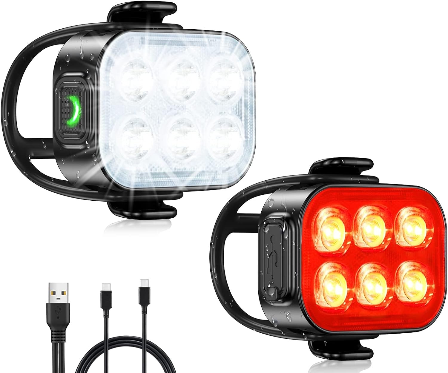 Glangeh Ultra Slim Bike Lights Front & Rear, USB Rechargeable, 4+6 Modes, IP65