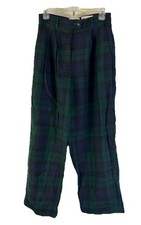 Vintage 80s Womens 10 Wool Plaid Pleated Cuffed Dress Pants Preppy Holiday