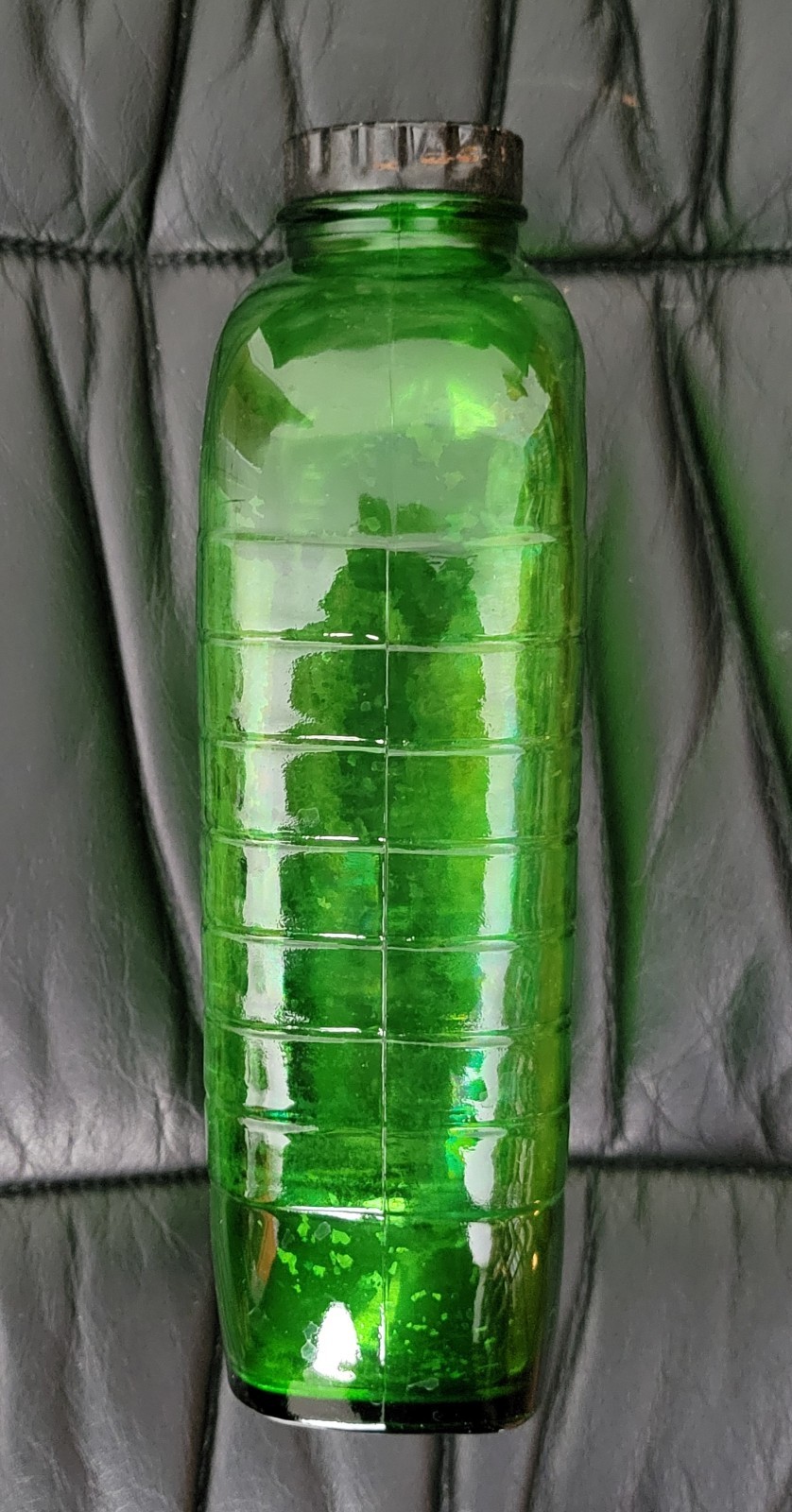 Antique Green Glass Refrigerator Water Bottle No. 1429-Penguin Design