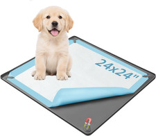 Pee Pad Holder for Dogs, 24" x 24" Non-Slip Silicone Puppy Pee Tray Mat with 4 M