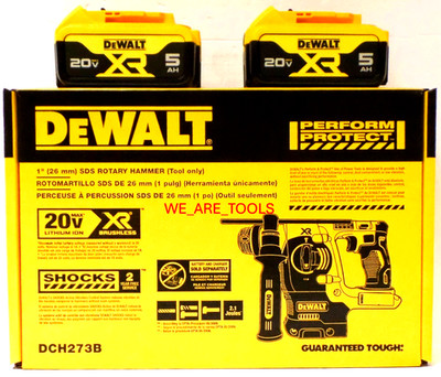 DEWALT DCH273B 20V 1'' XR Cordless SDS Plus L-Shape Rotary Hammer, 2) 5.0 Battery
