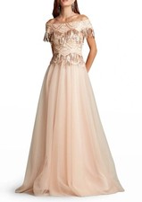 Tadashi Shoji Size 4 Womens Gown Peach Blossom Sequin Tulle Long Maxi Dress 608