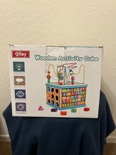 Qilay Wooden Activity Cube for Toddlers, 5 in 1 Multipurpose ABC-123 Abacus...