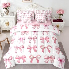Pink Bowknot 7Piece Comforter Set Full,Girly Pink Coquette Bedding Sets for ,...