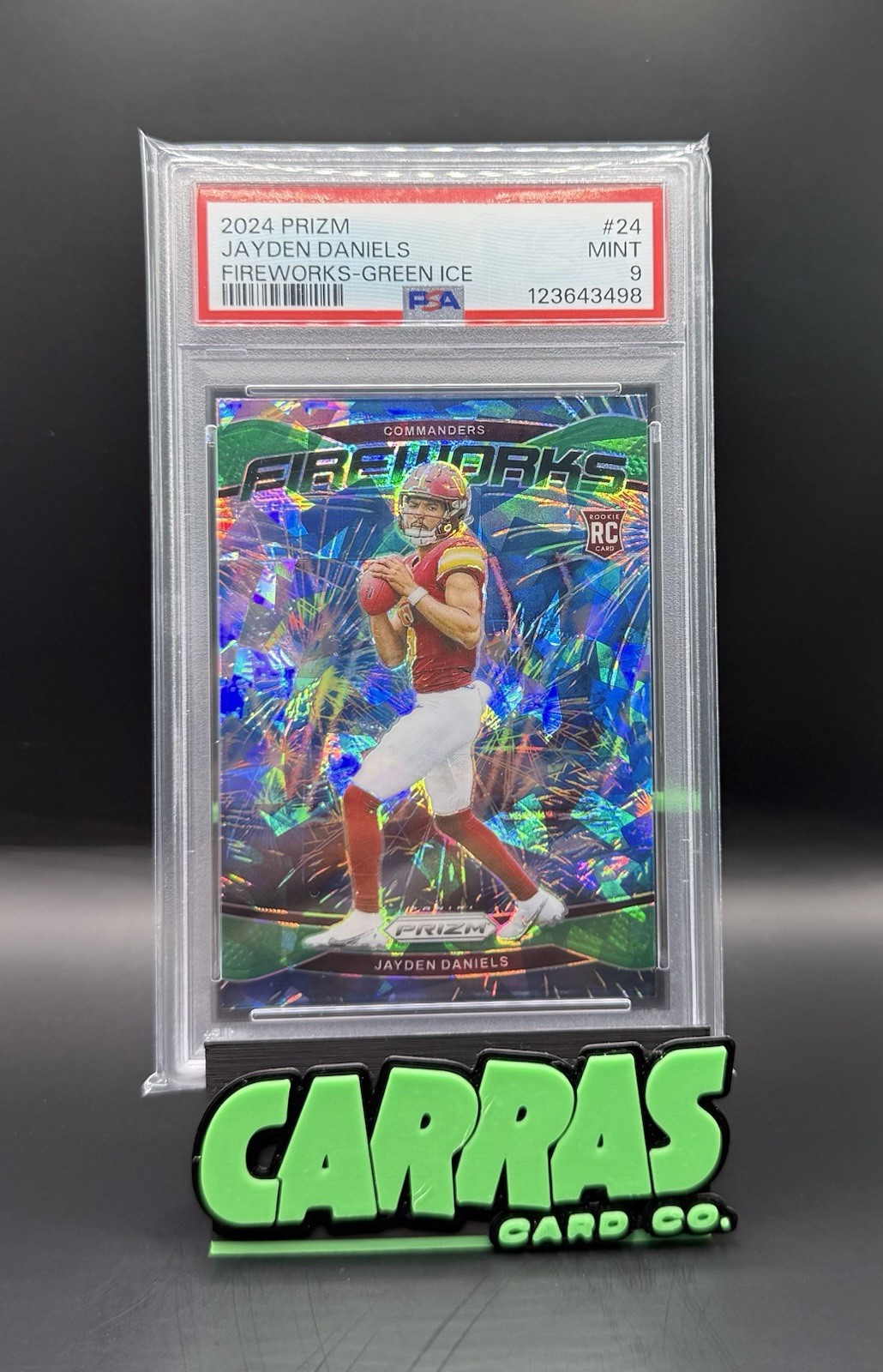 2024 PANINI PRIZM FIREWORKS GREEN ICE #24 JAYDEN DANIELS ROOKIE RC PSA 9