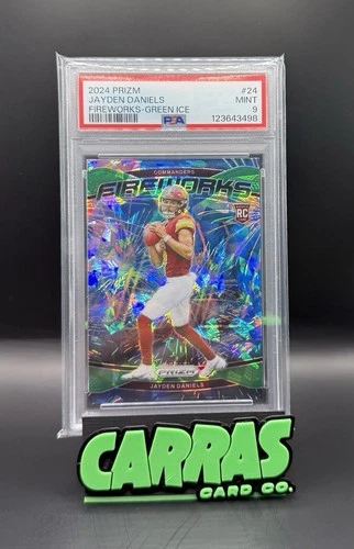 2024 PANINI PRIZM FIREWORKS GREEN ICE #24 JAYDEN DANIELS ROOKIE RC PSA 9