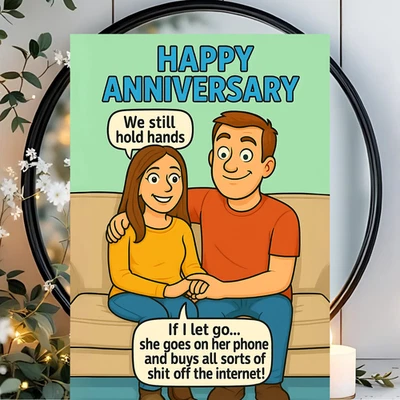 FROMUSTOYOUPRINTS Funny Happy Anniversary Card For Husband Wife Novelty Card For Him For Her