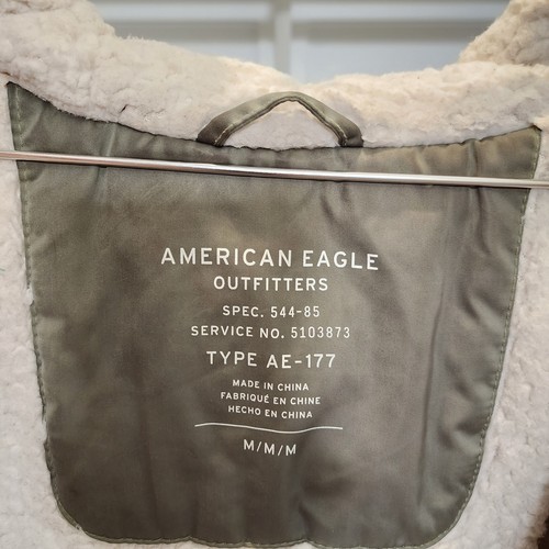 American Eagle Outfitters AE-177 Jacket Green Size Medium Hooded Sherpa Lined - Picture 6 of 10